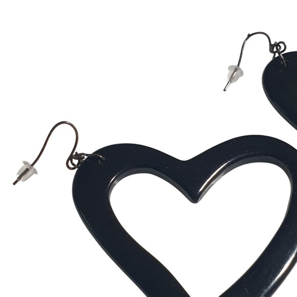 Heart Shaped Open Black Hoop Drop Earrings Lightweight Stylish Love Mom Gift - Picture 2 of 3
